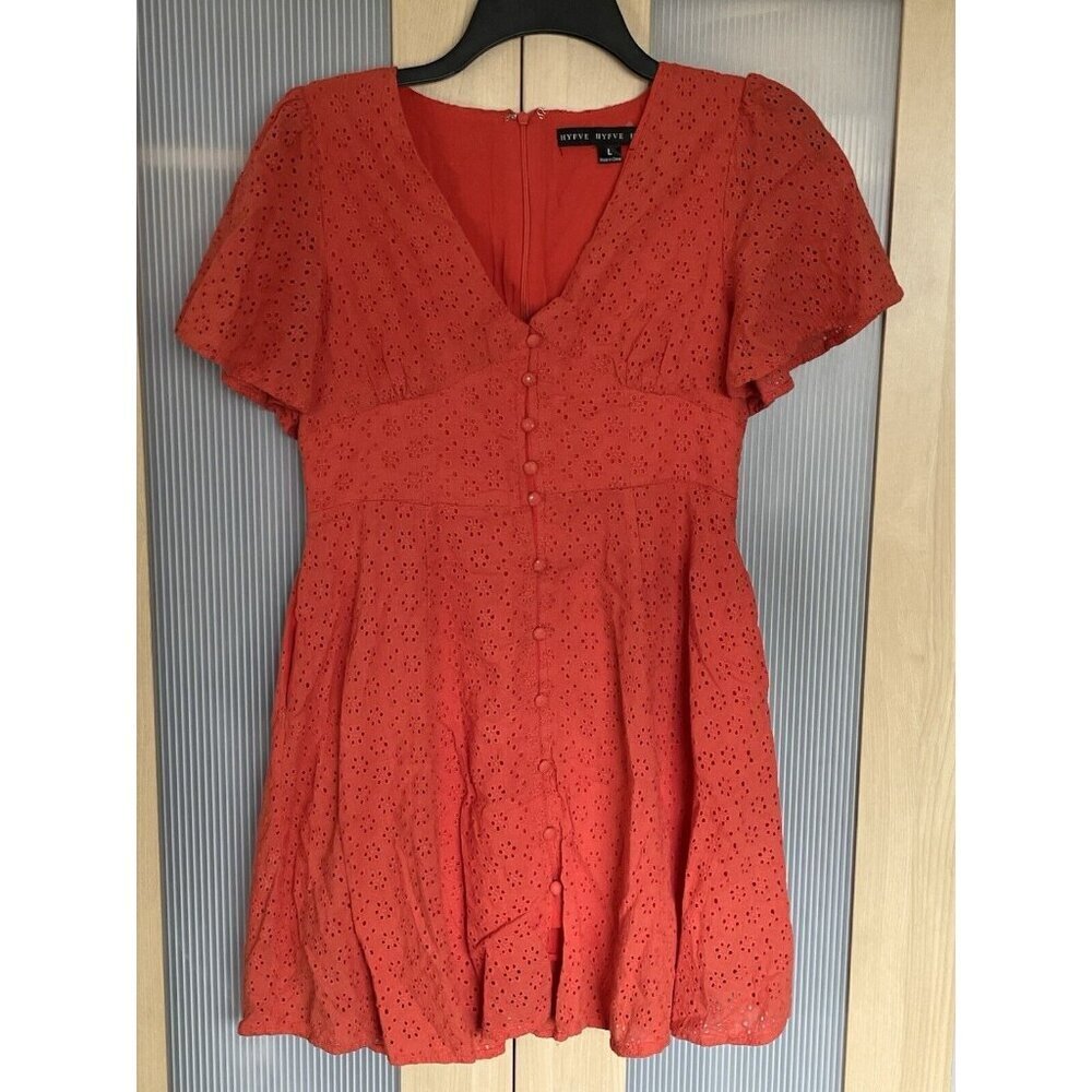 Hyfve red ruffle Mini dress Sz L Boho Beach Summer Festival Casual